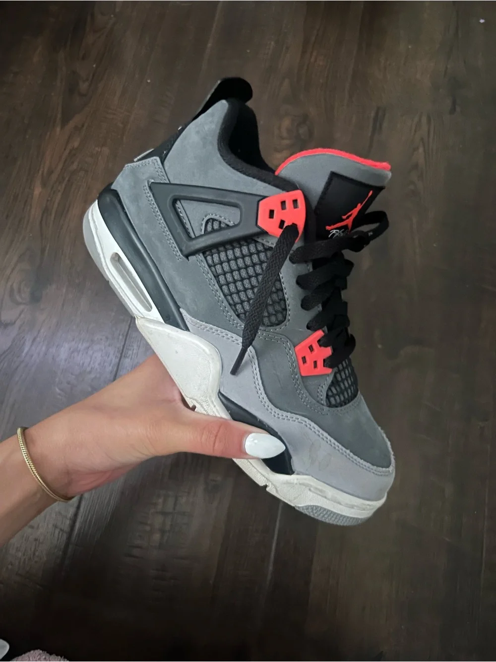 Jordan Men's Gray and Red Lace-Up Retro Sneaker